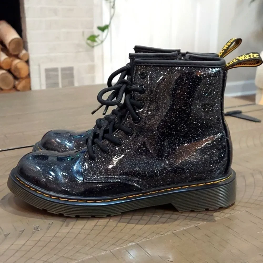 Dr. Martens Black Glitter 1460 Moto Boots Sz 4